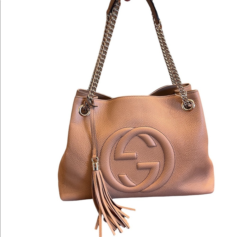 Authentic Gucci Soho Beige Leather Chain Shoulder Bag
